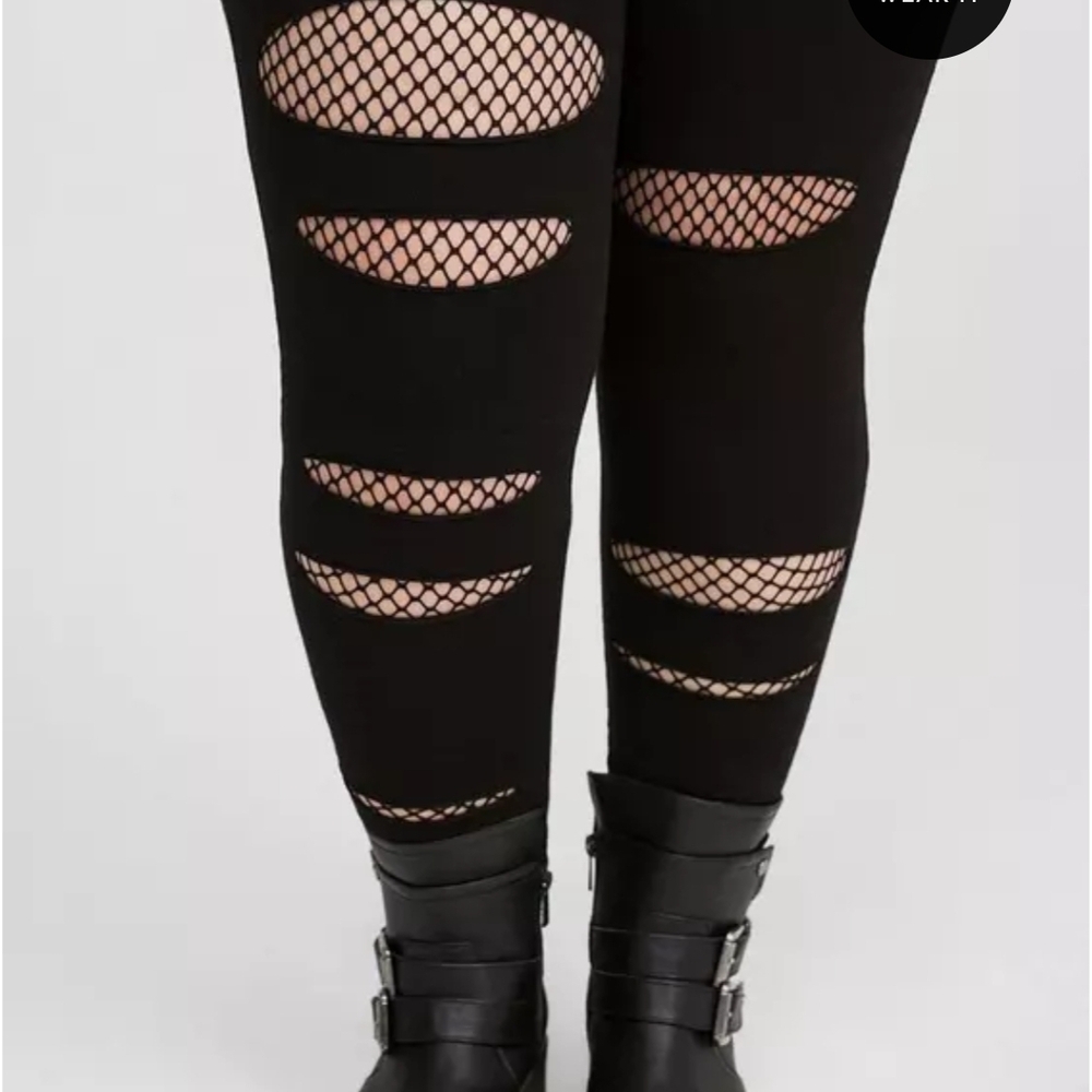 Torrid Black Leggings with Fishnet Detail